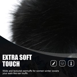 RANOME Faux Fur Headband for Women Elastic Fuzzy Thick Earmuffs Winter Headwrap Ear Muffs Furry Ear Warmers Cold Weather (Black)