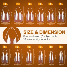 Nicedeco Almond Fake Nail Tips, 504Pcs Medium Soft Gel Nail Tips Almond Shape Pre Etched Half Matte Full Cover Clear Acrylic Gel Kit False Press on - 013