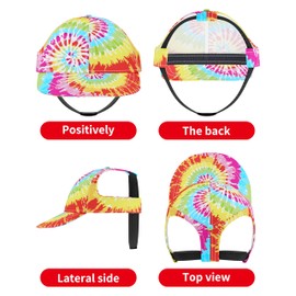 PET SHOW Dog Baseball Cap Tie Dye Dog Visors for Small Doggy Cats Pet Sun Hats with Ear Holes Adjustable Buckle Summer Boy Girl Puppy Hat - Rainbow/XS
