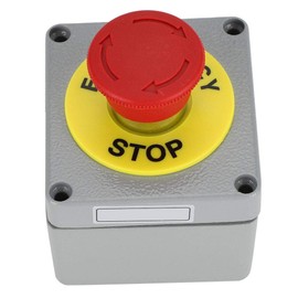 ViaGasaFamido Red Sign Emergency Stop Push Button Switch Normally Closed Momentary Stop Switch Box 22mm IP66 Waterproof Aluminum Push Button Station Resistant to RFI(80 * 75 * 60)