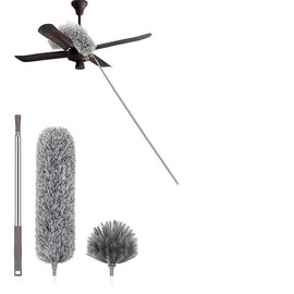 Extra-Long Dusters with Extension Pole 100-inch for Cleaning, Bendable Microfiber Head Washable Ceiling Fan Duster for High Ceilings - Color: Cobweb Brush&Duster