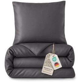 LAYNENBURG Premium Lyocell Bettwäsche in 135x200 + Kissenbezug 80x80 cm - 100% Lyocell Tencel aus u.a Eukalyptus – Oeko-TEX 100 - kühlende Sommer-Bettwäsche mit Reißverschluss (anthrazit)