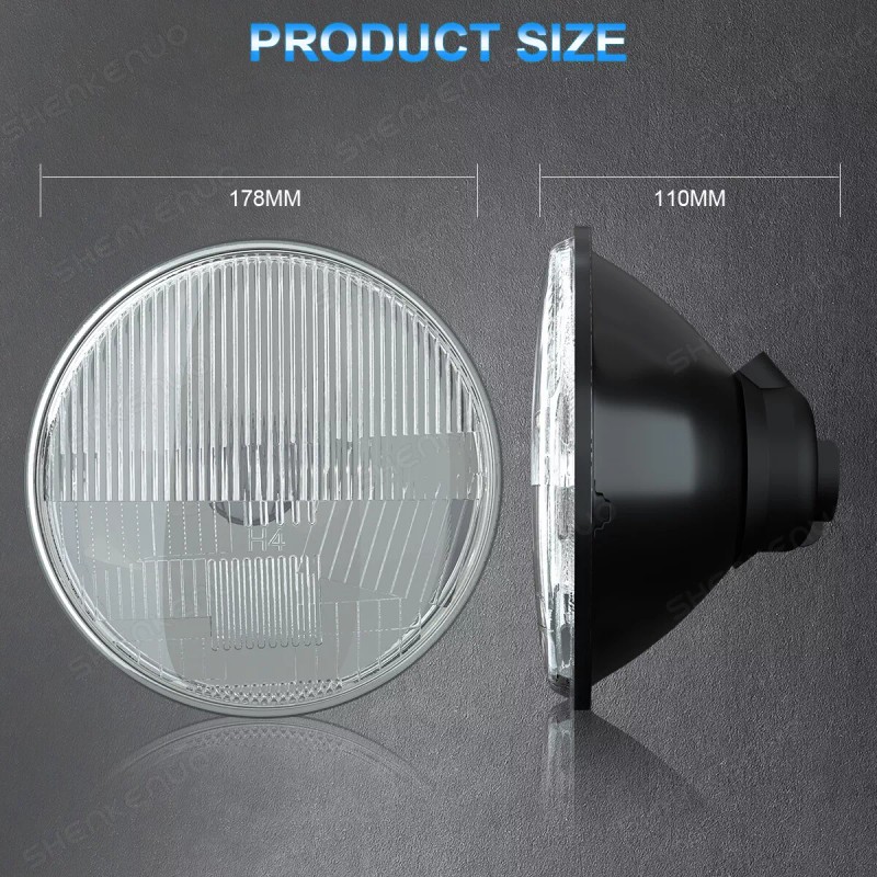 SHENKENUO Pair 7inch Round Light Housing H4 Halogen High/Low Bulbs