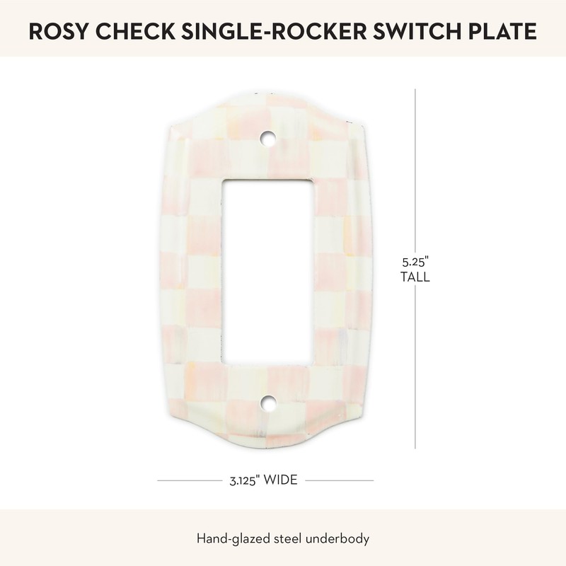 MACKENZIE-CHILDS Enamel Switch Plate, Light-Switch Cover, Single Rocker, Pink-and-White Rosy