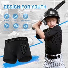 Runhit Boys Baseball Cup Underwear Football Cup Boxer Brief Youth Compression Shorts with Soft Protective Athletic Cup L Black