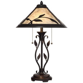 Franklin Iron Works Feuille Rustic Farmhouse Vintage Style Table Lamp 23.75" High Dark Brown Metal Openwork Leaf Accents Mica Cone Shade Decor for Living Room Bedroom House Bedside Nightstand Home