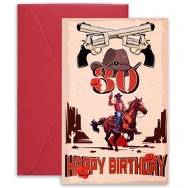 Funny 30th Birthday Card for Men, Western Cowboy Style Happy Birthday Gifts for Him Retro 30 Years Old Greeting Card with Envelope Birthday Decorations for Husband