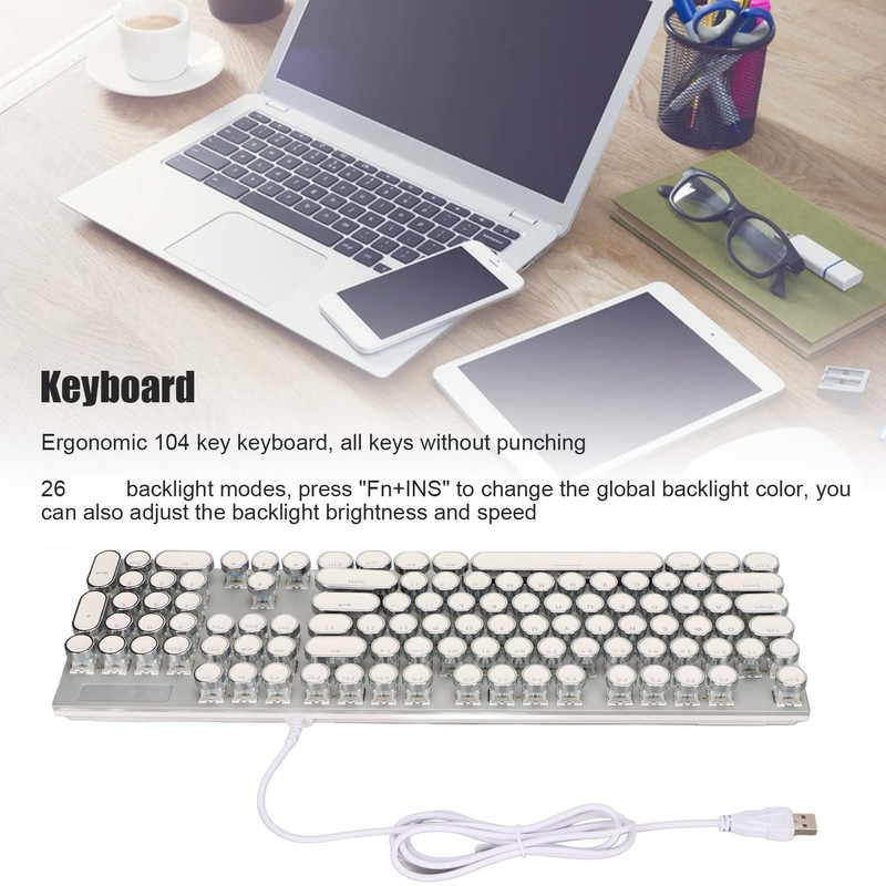 Blue Switch Mechanical Keyboard 104 Keys Backlight Ergonomic Retro Steampunk