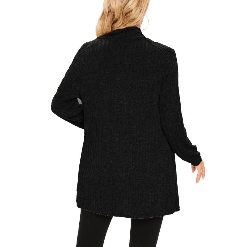 iChunhua Lightweight Soft Long Length Open Front Black Cardigans for