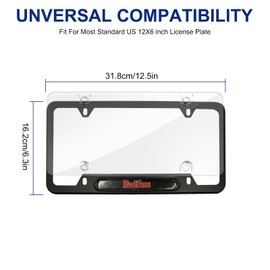 ELECTRONLUMEN Clear License Plate Covers + Aluminum Alloy Frames Combo Fit Standard US/CA 4 Holes RedSuns Sticker License Plate Holders, Pack of 1