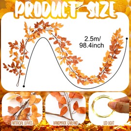 Giegxin 8.2ft Fall Decor Fall Garland Artificial with LED Fake Autumn Maple Leaves Garlands for Mantle Fireplace Table Maple Leaves Hanging Vine Porch Front Door Indoor Autumn Thanksgiving Party Decor