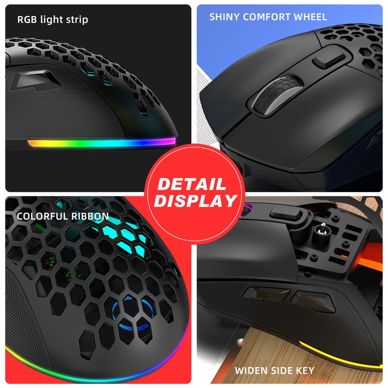 Wireless Mouse 2.4G Or BT5.1 Adjustable DPI Hollowed Out RGB