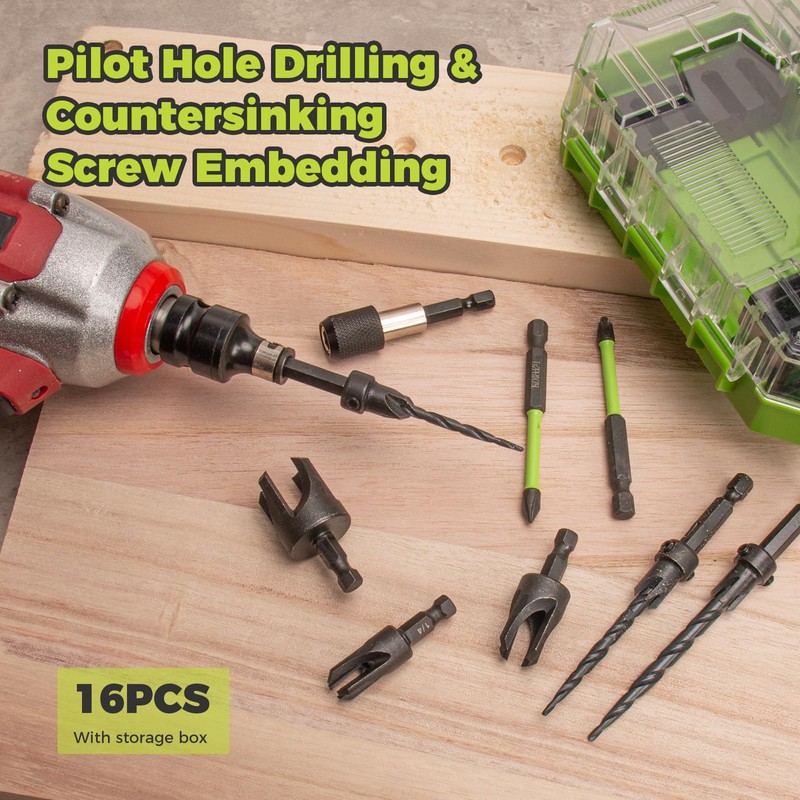 KAKILFOB Countersink Drill Bit Set, 16PCS M2 Cobalt HSS Woodworking