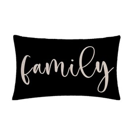 2Pack Farmhouse Lumbar Pillow Covers Black Nice Gift Inspirational Family Let's Stay Home Quotes Rectangular/Waist Cushion Covers Rustic Home Decor Pillowcase 12”×20”,For Housewarming Gifts (Black)