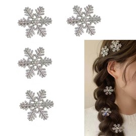 Silver Snowflake Hair Clips for Women Girls 4 Pcs Xmas Snowflakes Hair Clip Snowflake Hair Accessories for Women Girls Snowflakes Hair Barrette Christmas Holiday Hair Clips