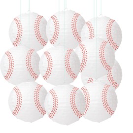 10PCS White Baseball Paper Lanterns Decorations, 8'' Ceiling Hanging Lanterns for Baseball Themed Birthday Party, Classroom, Sport Party.
