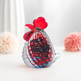 LONGWIN Hand Blown Glass Chicken Statue Red Art Glass Rooster Sculpture Collectible Figurine Paperweight Home Decor Ornaments