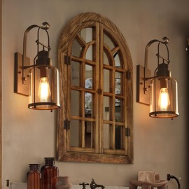 Elissposar Window Mirrors for Wall Decor -Arched Wall Mirror Farmhouse Wall Decor Wood Frame Decorative Wall Mirrors Like Window for Bedroom, Living Room, Entrance, Dining Room