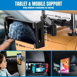Car Tablet Holder, Car Tablet Holder Headrest for 5.5-10 Inch Devices, Universal Car Tablet Holder, Tablet Phone Holder Car with 360° Rotation and Non-Slip Pads