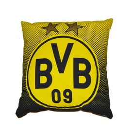 Borussia Dortmund, Polyester, BVB cushion with emblem, black/yellow, 40 x 40 cm, pack of 1