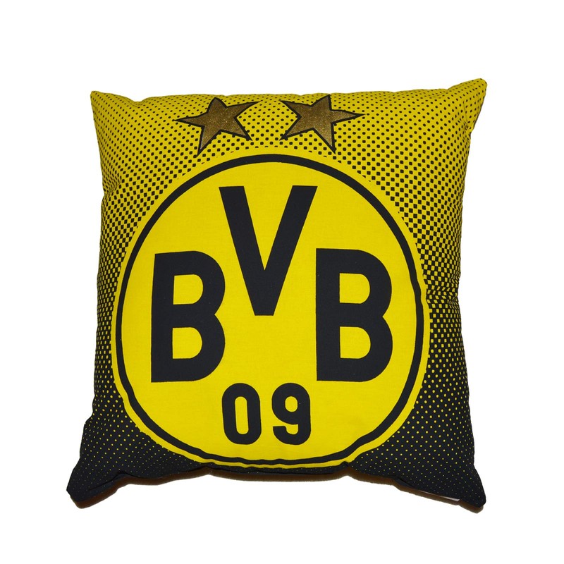 Borussia Dortmund, Polyester, BVB cushion with emblem, black/yellow, 40 x
