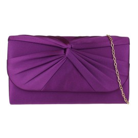 Girly Handbags Womens Twist Satin Plain Clutch Bag Purple