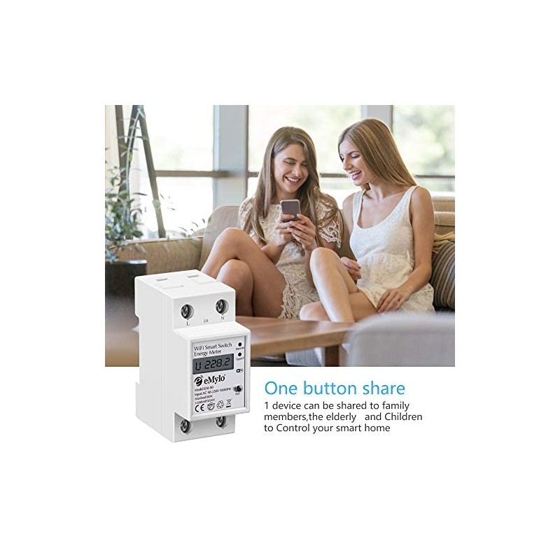 Smart Single-Phase Meter 60A 90-250V, Tuya Smart WiFi 35mm DIN-Rail