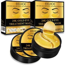 2PCS Mascara para los Ojos 60 Pcs, Parches Ojeras 24k Oro, Acido Hialuronico Ojos para Las Bolsas de Los Ojos Antiarrugas y Los Parches Hidratantes Antiedad.