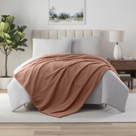 Vellux Plush Texture Blanket – Ultra Soft Queen Bed Blanket for All Season Comfort – Lightweight Cozy Throw for Couch, Bedroom, Travel & Pets – Copper