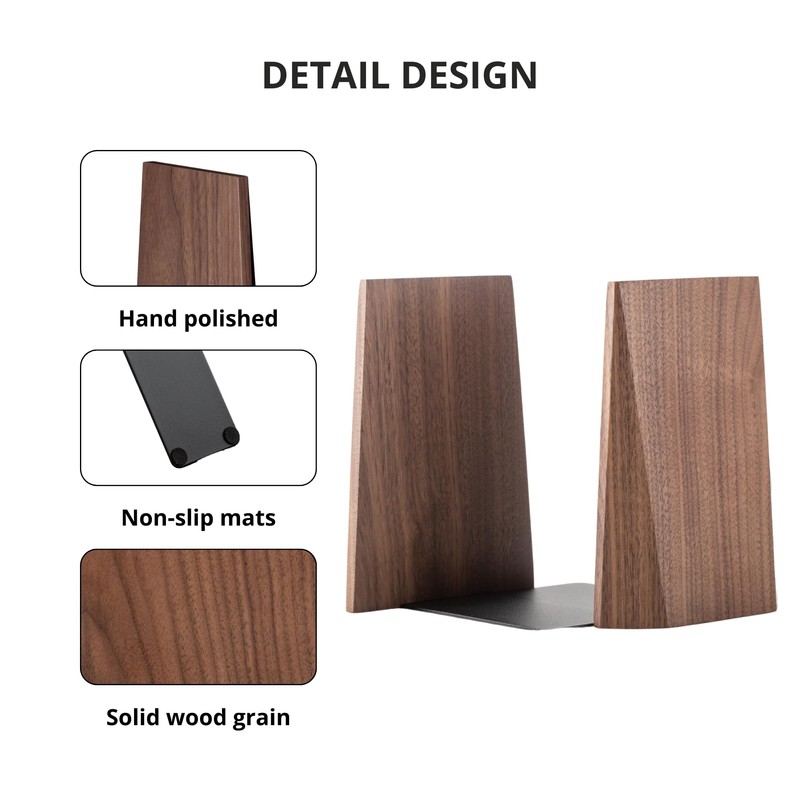 muso wood Book Ends, Handmade Wooden Bookends for Heavy Books,