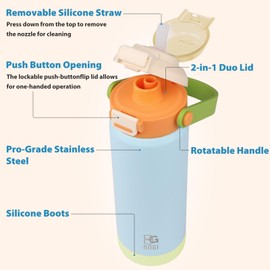 BOGI Metal Water Bottle with Straw,720ml Stainless Steel Water Bottle for Sports Travel Gym Leak Proof Insulated Water Bottle with 2-in-1 Duo Lid for Boys Girls Keep Drinks 12h Hot & 24h Cold | Orange