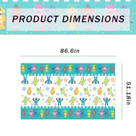 2 Pack Disposable Plastic Tablecloths, Cartoon Robot Tablecloths, 87 x 51 Inch Table Decorations, Children's Holiday Party Decoration Table Cover