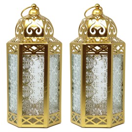 2pk Moroccan Lantern Decorative Candle Holder for Home Decor, Large, Gold