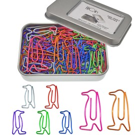 Cute Paper Clips Assorted Sizes and Colors, Penguin Shaped Paperclips, Penguin Gift 60 pcs