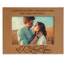 KATE POSH - A Picture is Worth a Thousand Words, but I only Need Three: I Love You - Engraved Natural Solid Wood Picture Frame and Wall Decor (4x6 - Horizontal)
