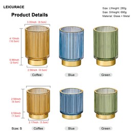LEICURACE Makeup Brush Holder Organizer,Toothbrush Holders,Desk Pen Pencil Holder,Multifunctional Vintage Glass Brush Cup（S+L/Gold/A3-2-US）