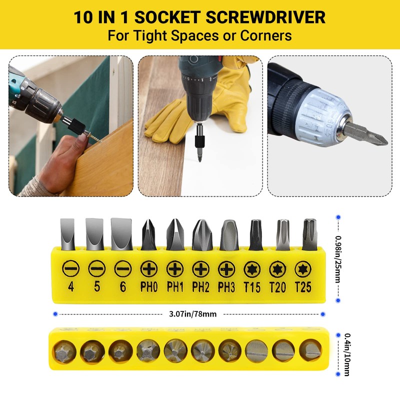 24pcs Flexible Drill Bit Extension Set, Hex Shank 105° Right