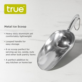 True Heavy Duty Metal Ice Scoop for Freezer, Professional Grade Aluminum Ice Scooper for Cocktails Birthday Wedding Party, Home Bar, 6 oz Set of 1