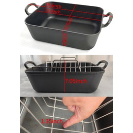 16x13” Roaster pan with rack(Cast iron)-Clad Specialty, Chef's Classic Rectangular Roaster with Rack (Meat Thermometer)