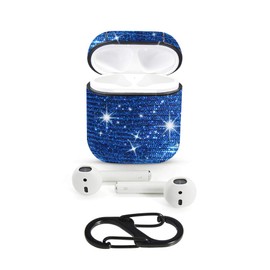 HIDAHE AirPods 2 Case, Case for Airpods Case, Airpods Accessories, Airpods Skin, Bling Glitter Luxury PU Leather Case Cute Girls Kids Protective Case for Airpods 1 & 2 Charging Case,Blue