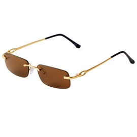 JUDOO Retro Rimless Rectangle Sunglasses for Men Women Trendy Frameless Tinted Lens Eyewear, Gold/Brown
