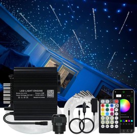 AKEPO 12W Fiber Optic Lights Twinkle+Meteor 2-in-1 APP Control Starlight Headliner Kit, RGBW Music Activated 300pcs*0.03in*9.8ft+240pcs Meteor Optical Fiber Star Ceiling Light for Home/Car Headliner