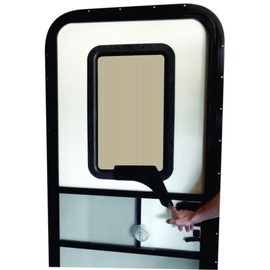RV Door Window CloZures Shade, Controls Sun Glare, Privacy, and Outside View by Moving fingertip Lever, Without Opening Screen Door. Kit Includes Tinted Glass to Replace Frosted Glass. (Beige)