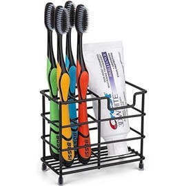 Toothbrush Holder Stainless Steel Black, Small Ventilated Toothbrush Caddy, Metal Toothpaste Stand for Easy Bathroom Storage