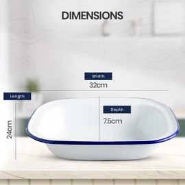 Winsome White Enamel Pie Dish Pudding Baking Steak Oblong Bake Oven Tin Pans Traditional Bakeware (L 32 x W 24 x D 7.5 CM)
