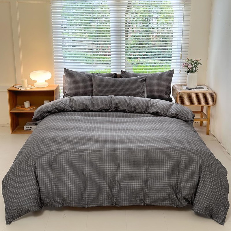 NSNLGSGC Single Duvet Cover Set, Plaid Duvet Cover Single Bed