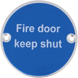 V Safety Fire Door Keep Shut Sign, Aluminium, 76mm, Safety Sign with fixings, Silver, Safety Sign