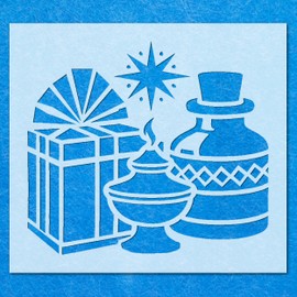 Gold Frankincense and Myrrh Stencil: Mylar Airbrush Wall Art Painting Crafts -A4 Stencil - Design Size (192 x 170 mm)