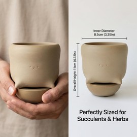 GioXtra Funny Toilet Tray Flower Pot - 1Pcs Creative Mocha Ceramic Face Cactus Planter Pots Flower Container Cute Succulent Planter Pot with Drainage Tray for Garden Home Office Decor Plant Lover Gift