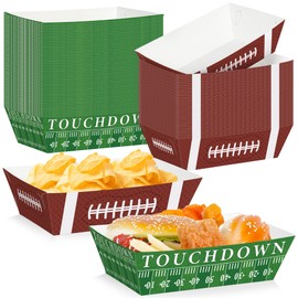 QZYL 100 PCS Football Food Trays, Football Serving Tray, Football TOUCH DOWN Plates Set, Snack Birthday Paper Tableware Platters Disposable Party Decor Football Supplies for Large Stadium Game